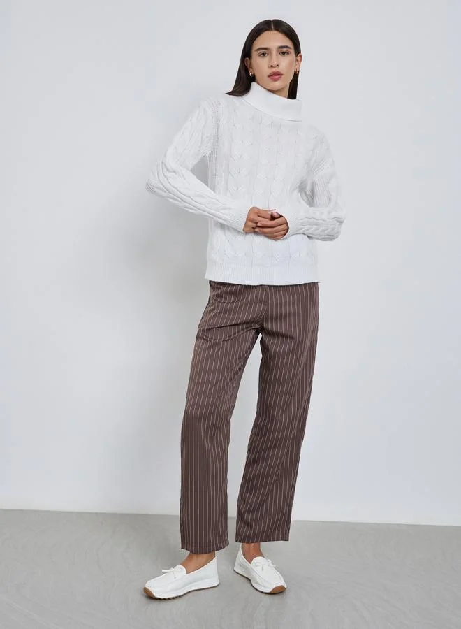 Take Two Take Two White Cable Knit Turtleneck Sweater