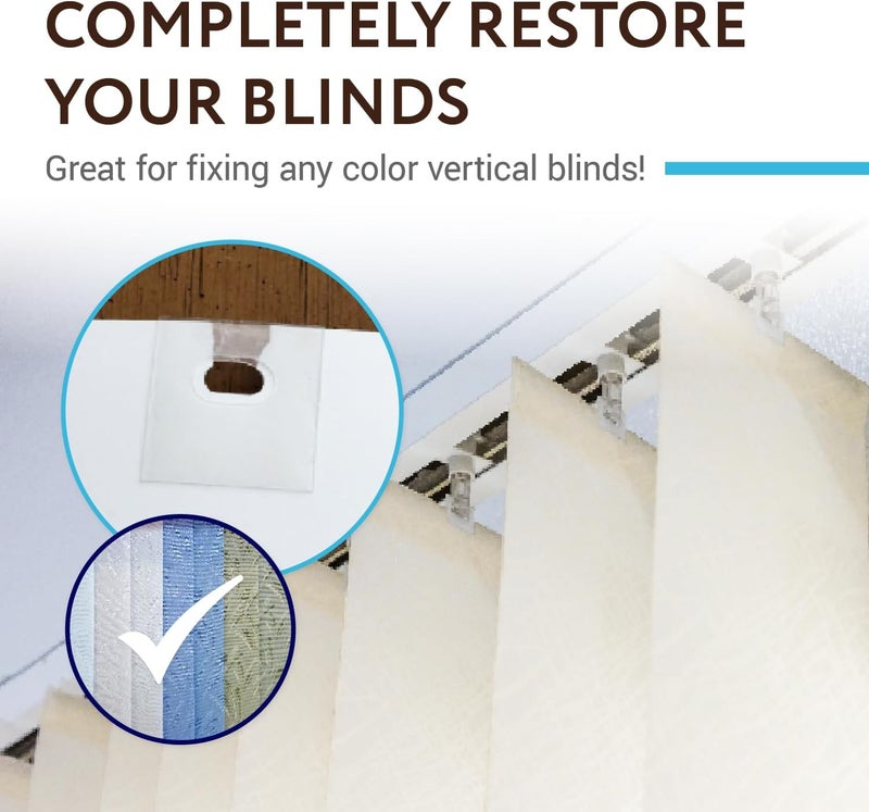 IMPRESA Vertical Blind Repair Tabs Kit - 20 Clear Stick-On Sets & 2 Alcohol Wipes - Window & Sliding Door Blind Repair Tabs - Easy Fix for Vertical Blinds - Image 2