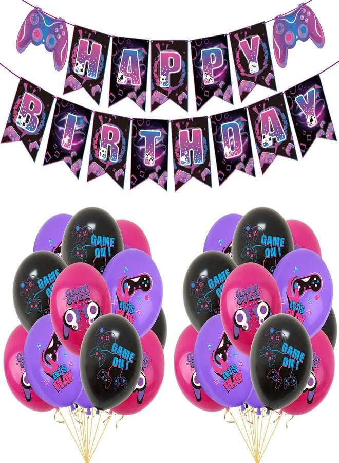 OULUN 37Pcs Video Game Party Decoration Set, Video Game Themed Birthday Party Decorations, Includes Banner Balloons Cake Toppers - Image 3
