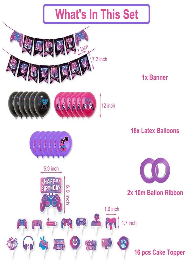 OULUN 37Pcs Video Game Party Decoration Set, Video Game Themed Birthday Party Decorations, Includes Banner Balloons Cake Toppers - Image 2