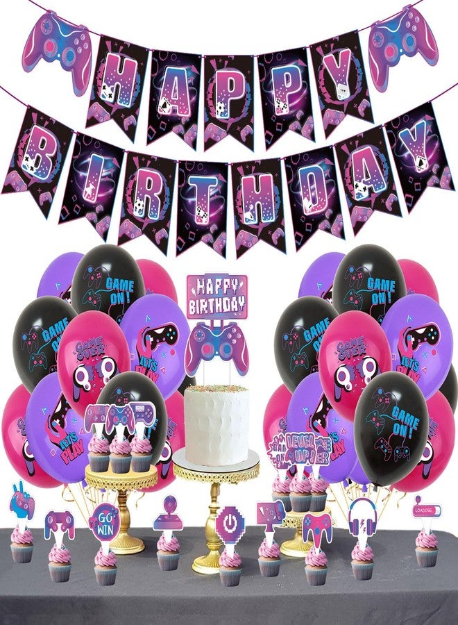 OULUN 37Pcs Video Game Party Decoration Set, Video Game Themed Birthday Party Decorations, Includes Banner Balloons Cake Toppers - Image 5