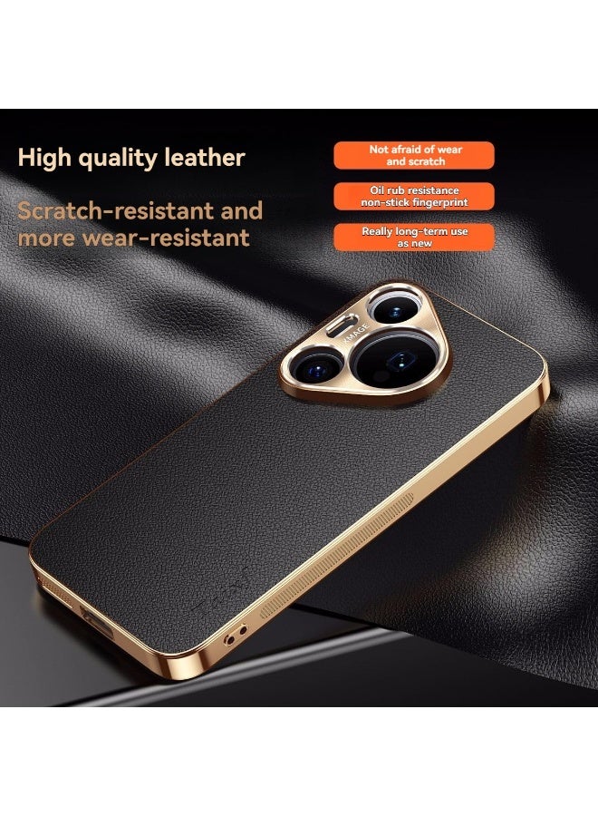 general Compatible with Huawei Pura 80pro/pro+ back cover，Artificial leather material, Electroplated frame, Alloy lens protection, Anti fingerprint, Huawei Pura 80pro/pro+ case - Image 3
