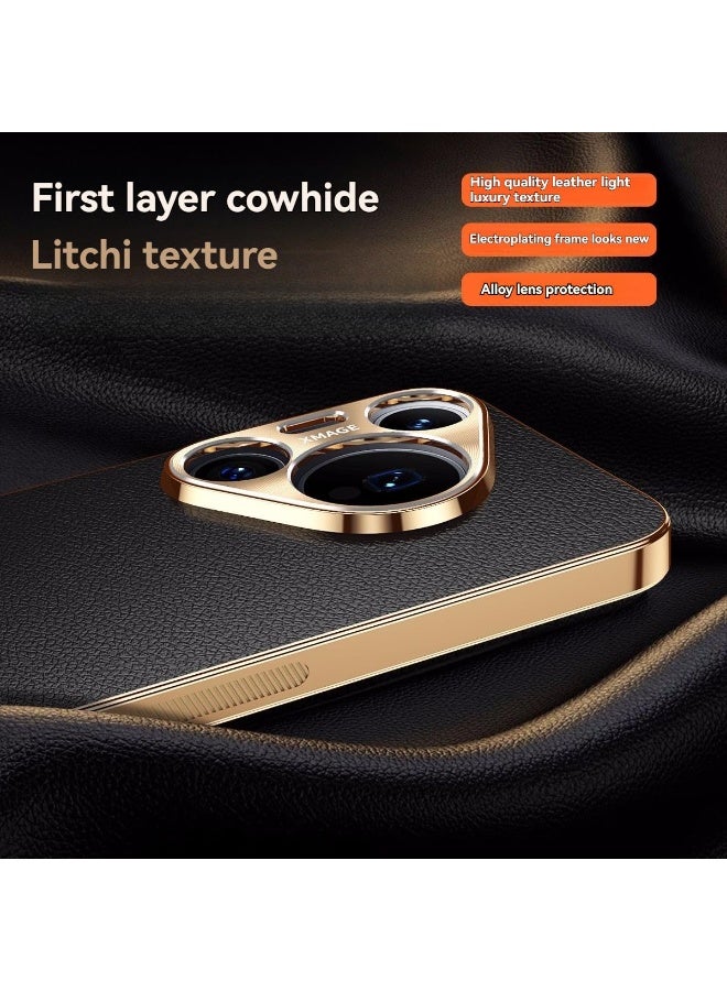 general Compatible with Huawei Pura 80pro/pro+ back cover，Artificial leather material, Electroplated frame, Alloy lens protection, Anti fingerprint, Huawei Pura 80pro/pro+ case - Image 2