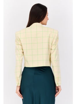 ESPRIT Women Regular Fit Plaid Crop Semi Formal Blazer, Cream  - Image 2