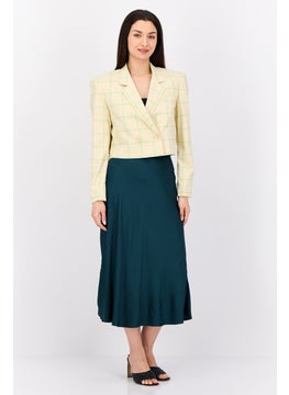 ESPRIT Women Regular Fit Plaid Crop Semi Formal Blazer, Cream  - Image 3