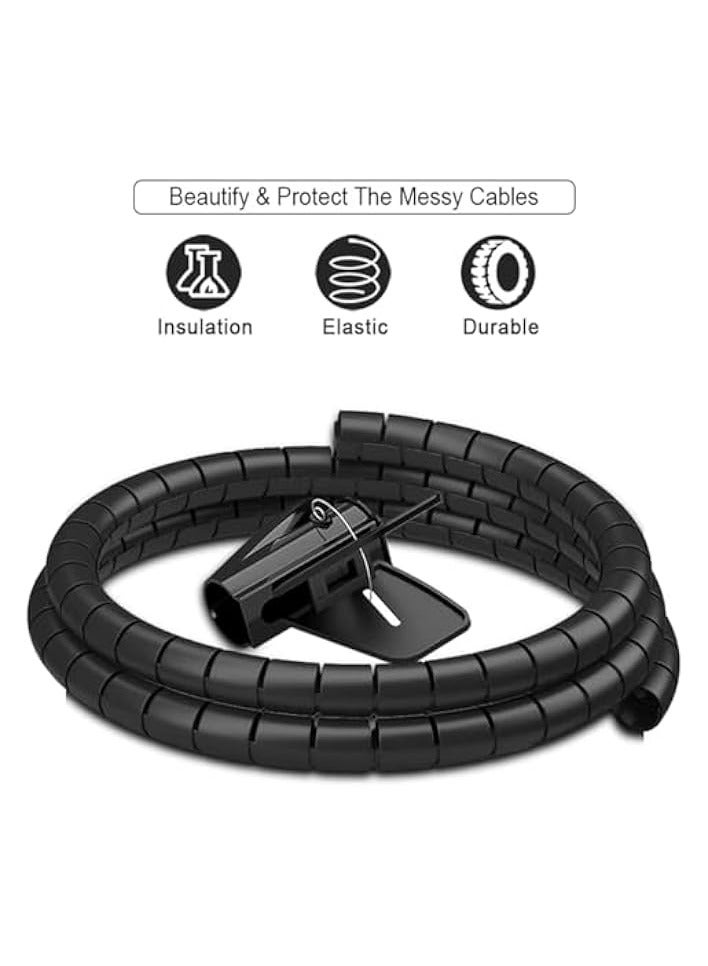 erorex 2m Flexible Spiral Cable Organizer - 16mm Black Silicone Cord Protector for Desk, TV, PC, and Home Cable Management  - Image 3