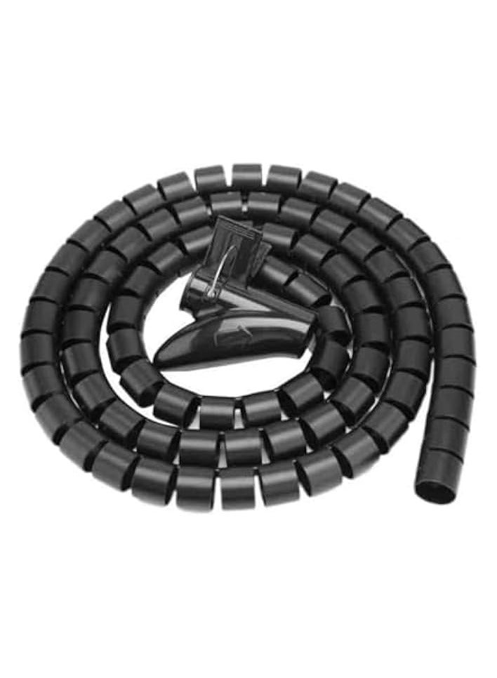erorex 2m Flexible Spiral Cable Organizer - 16mm Black Silicone Cord Protector for Desk, TV, PC, and Home Cable Management  - Image 1