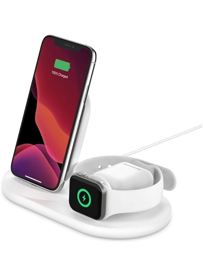 3 In 1 Wireless Charging Station 7.5W Wireless Charger For Iphone Watch And Airpods Wireless Charging Dock Iphone Charging Dock Iphone 16 15 14 Watch Series 10 9 8 White  - Image 1