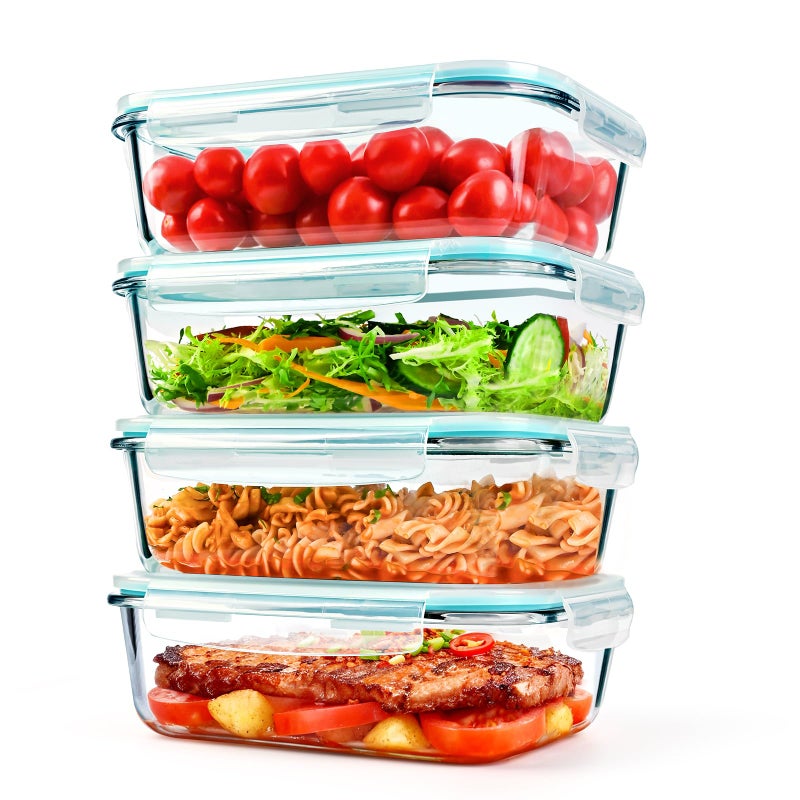 GEHE 4 Pack 52 oz Large Glass Food Storage Containers with Lids - Glass Meal Prep Containers For Baking, Storing, Airtight Lunch Container, Freezer, Dishwasher, Microwave and Oven Safe, BPA Free - Image 1