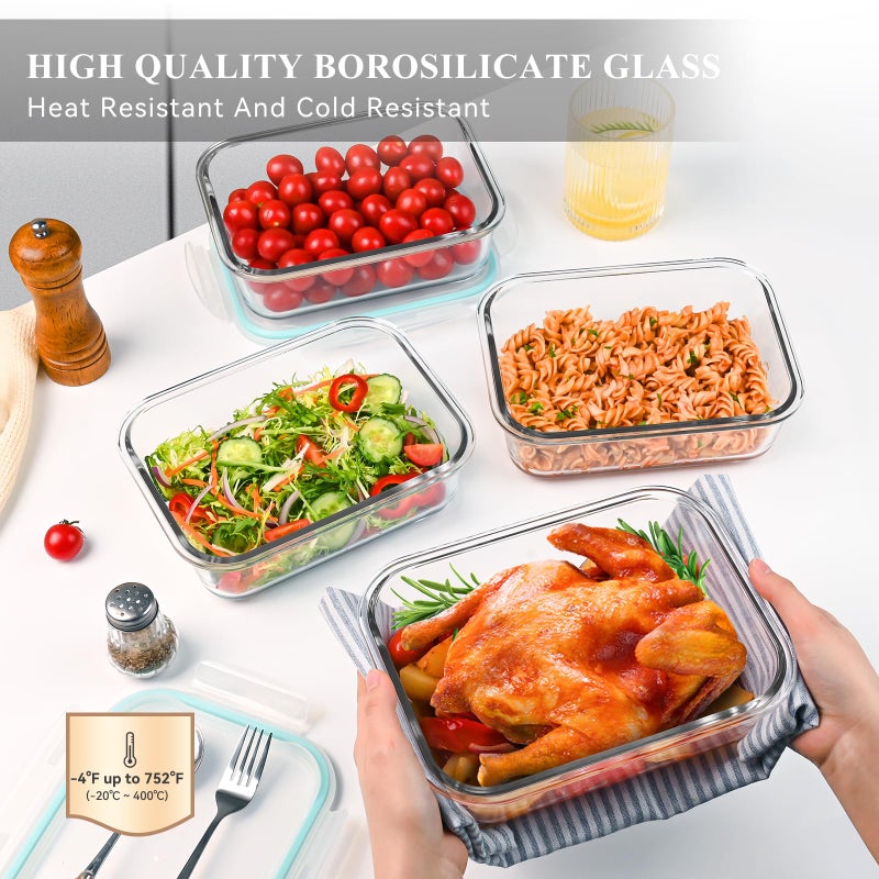 GEHE 4 Pack 52 oz Large Glass Food Storage Containers with Lids - Glass Meal Prep Containers For Baking, Storing, Airtight Lunch Container, Freezer, Dishwasher, Microwave and Oven Safe, BPA Free - Image 2