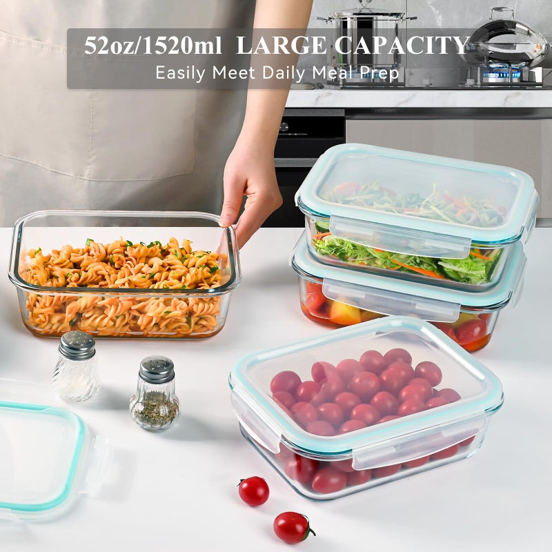 GEHE 4 Pack 52 oz Large Glass Food Storage Containers with Lids - Glass Meal Prep Containers For Baking, Storing, Airtight Lunch Container, Freezer, Dishwasher, Microwave and Oven Safe, BPA Free - Image 3