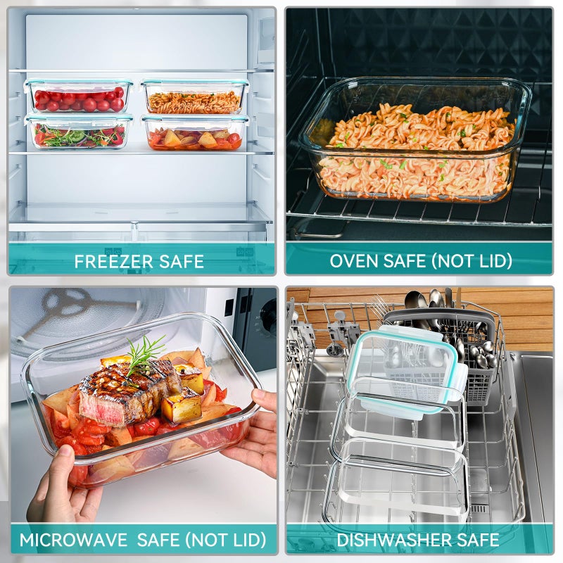 GEHE 4 Pack 52 oz Large Glass Food Storage Containers with Lids - Glass Meal Prep Containers For Baking, Storing, Airtight Lunch Container, Freezer, Dishwasher, Microwave and Oven Safe, BPA Free - Image 4