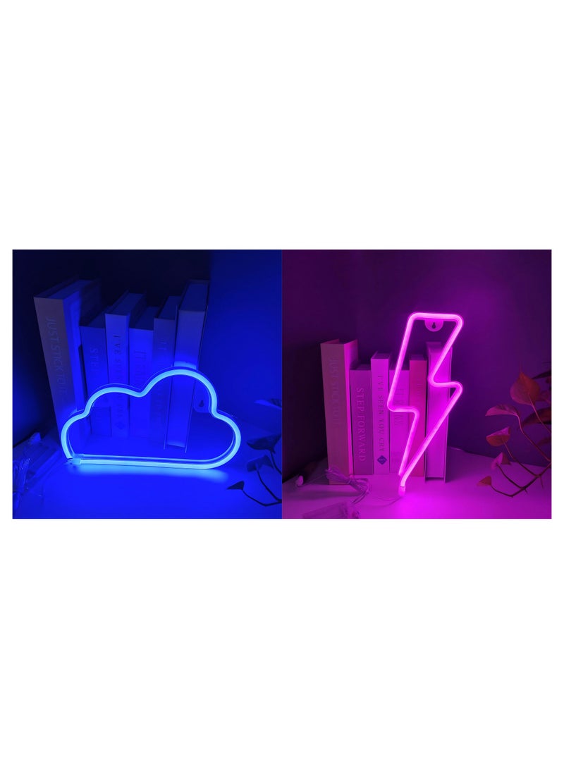 2-Piece Sign LED Neon Lights Combination Blue Cloud and Pink Lightning light-emitting diode 30*18cm 34*13.5cm  - Image 1