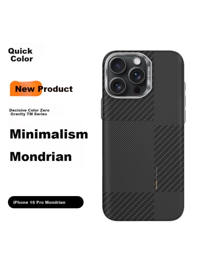 Defense Juesei Magnetic Kevlar Aramid Fiber Ultra-thin Business Luxury Minimalist Protective Case For Apple 16 Pro, New Style For Men And Women, Mondrian - Image 1
