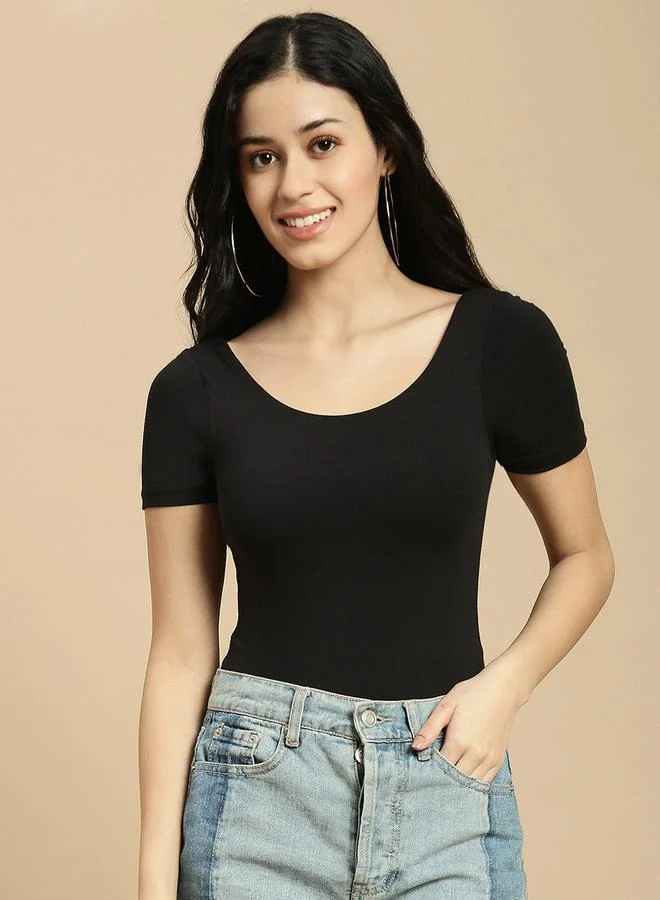 ECOLORE Black Short Sleeve Fitted Top