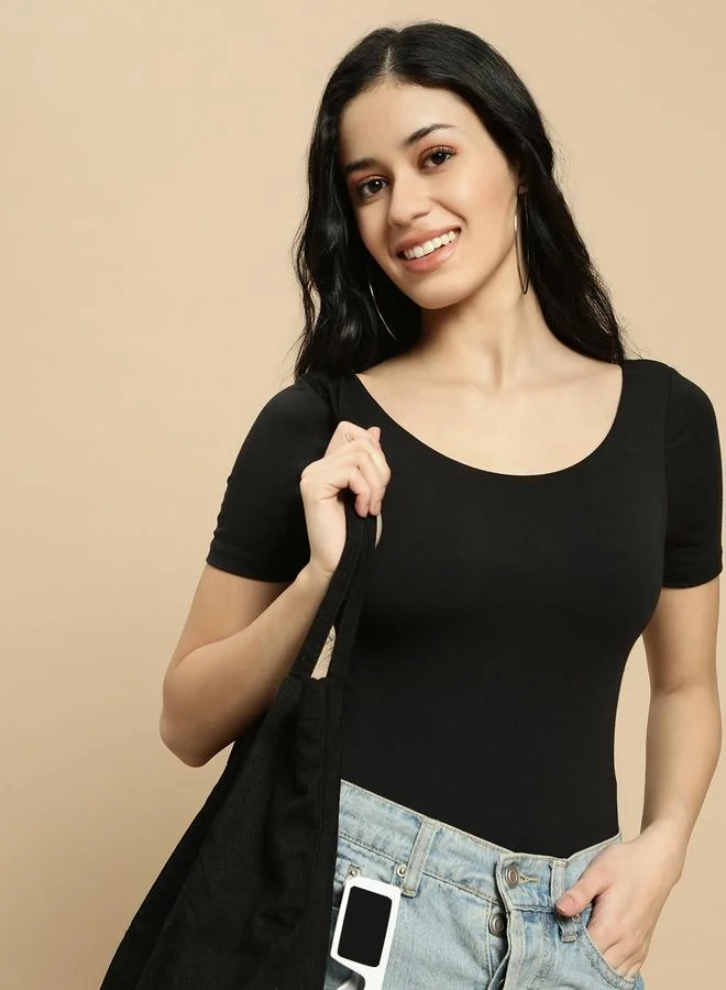 ECOLORE Black Short Sleeve Fitted Top