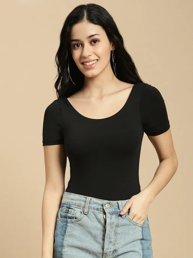 Ecolore Black Short Sleeve Fitted Top