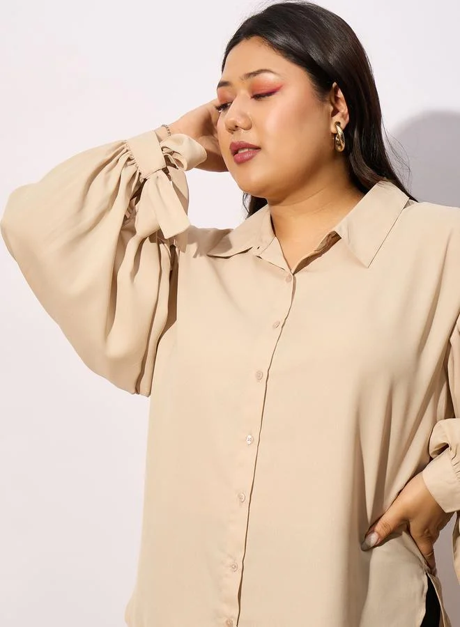 SASSAFRAS SASSAFRAS Plus Solid Knot Cuff Detail Regular Shirt