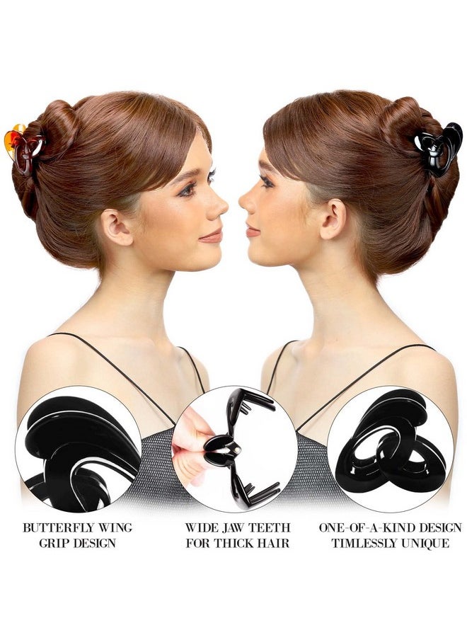 RC ROCHE ORNAMENT - 6 Pcs Womens Hair Girls Butterfly Plastic Slide Jaw Oval No Slip Grip Strong Hold Styling Beauty Accessory Crown Clamp Claw Clip Medium Black - Image 1