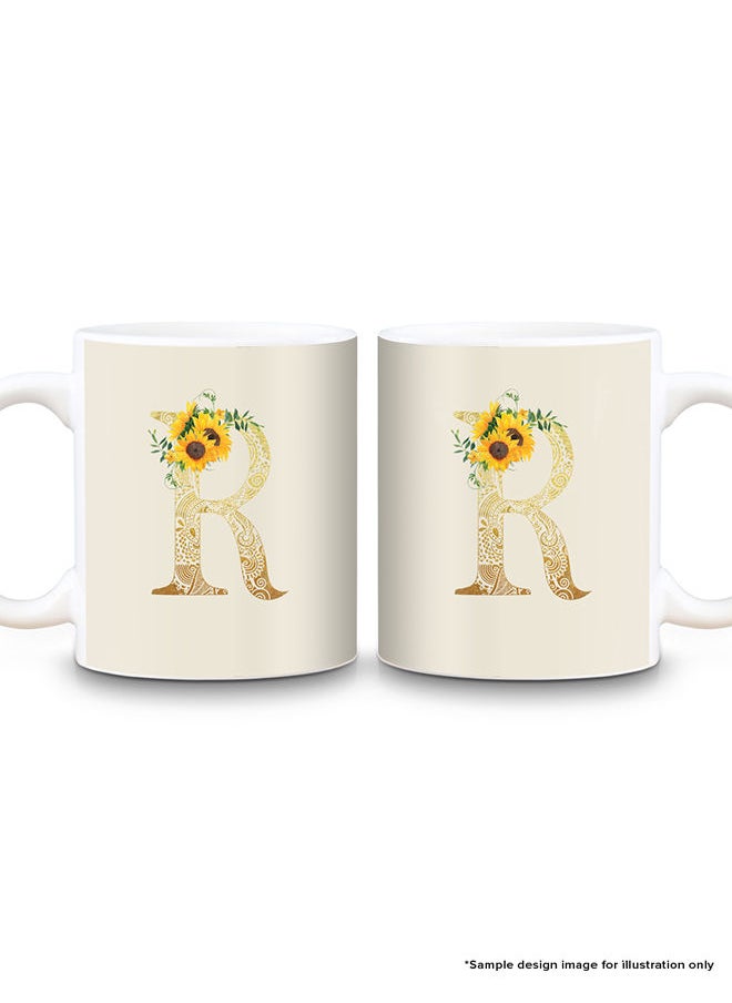 Stylizedd - Designer Printed Coffee Mug 11oz Ceramic Personalised Gift Mugs Cup Custom Monogram Initial Letter Floral Pattern Alphabet X (White) - Image 1