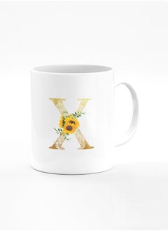 Designer Printed Coffee Mug 11oz Ceramic Personalised Gift Mugs Cup Custom Monogram Initial Letter Floral Pattern Alphabet X (White)