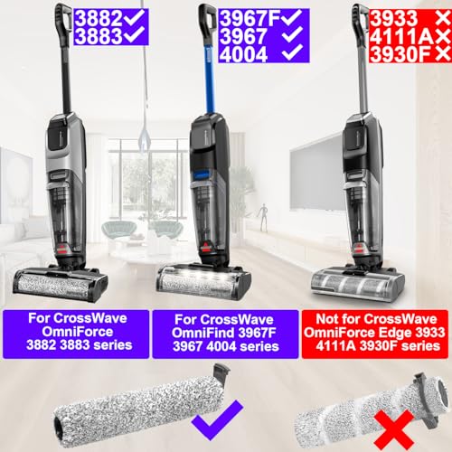 Jiusion For Bissell CrossWave OmniForce & OmniFind Vacuum Cleaner, 3x Multi-Surface Brush Rollers + 3x HEPA Filters + 1x Clean Brush, Replacement Parts 3882/3883/3967F Series, Compare to Model 1640064 - Image 2
