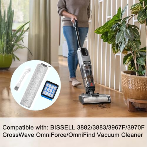 Jiusion For Bissell CrossWave OmniForce & OmniFind Vacuum Cleaner, 3x Multi-Surface Brush Rollers + 3x HEPA Filters + 1x Clean Brush, Replacement Parts 3882/3883/3967F Series, Compare to Model 1640064 - Image 3
