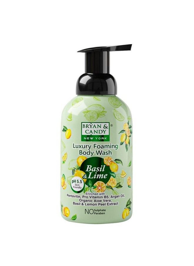 BRYAN & CANDY Basil & Lime Luxury Foaming Body Wash With Pentavitinpro Vit B5Argan Oilaloe Vera Basil & Lemon Peel Extract Skin Friendly Ph 5.5 All Skin Types 400 Ml  - Image 1