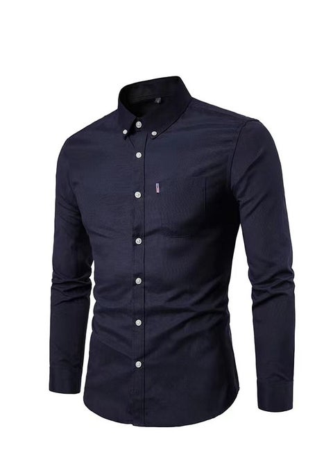 New Men's Fall Slim Solid-color Long-sleeved Shirt