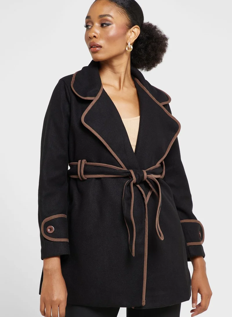 ELLA Longline Coat With Contrast Trims