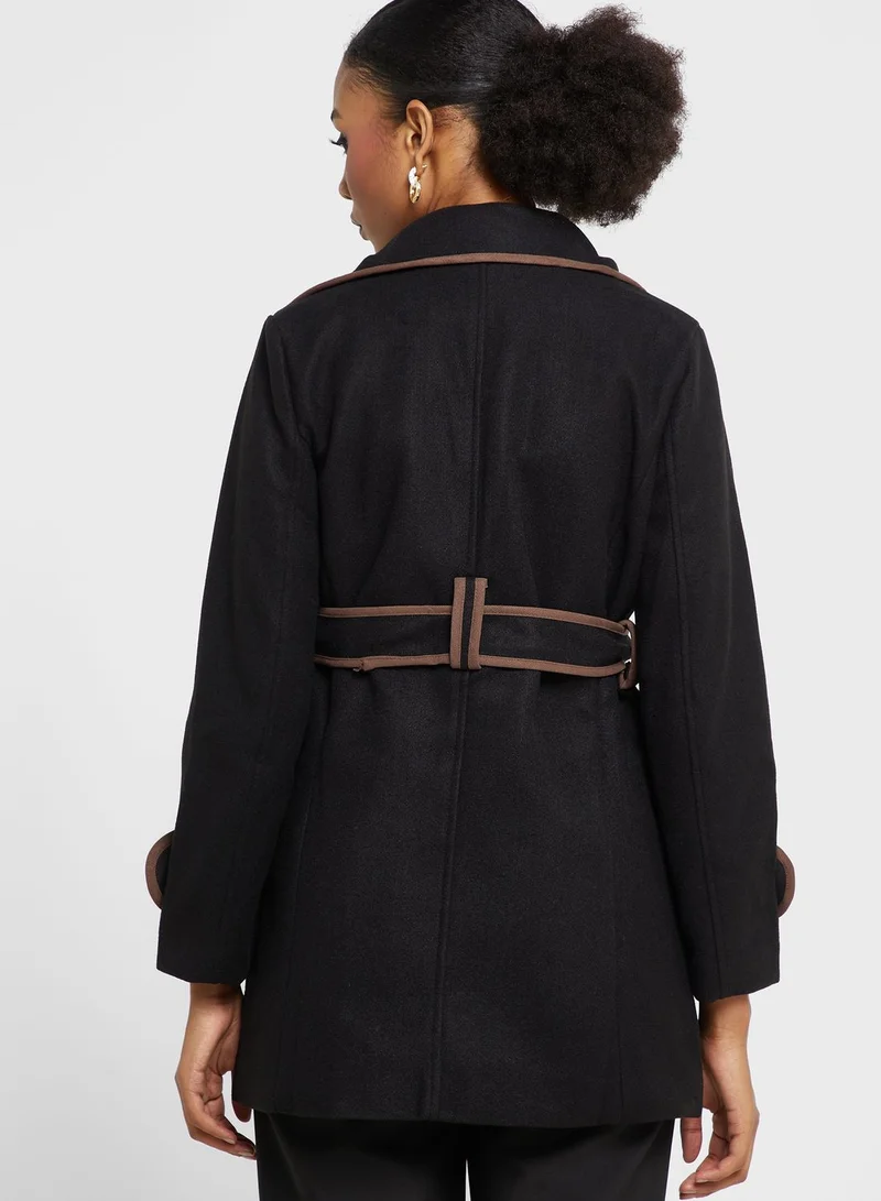 ELLA Longline Coat With Contrast Trims