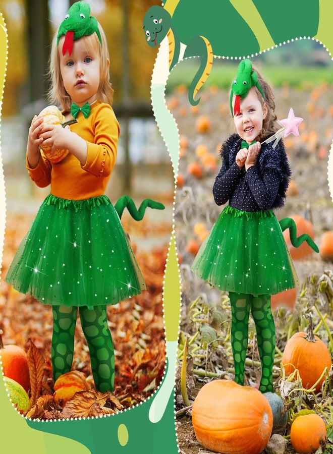 Newcotte 5 Pcs Halloween Costume Set Chicken Crocodile Snake Headband Bowtie Tail Tutu and Socks Accessories(Snake,Kid) - Image 3