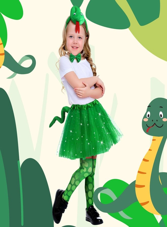 Newcotte 5 Pcs Halloween Costume Set Chicken Crocodile Snake Headband Bowtie Tail Tutu and Socks Accessories(Snake,Kid) - Image 2