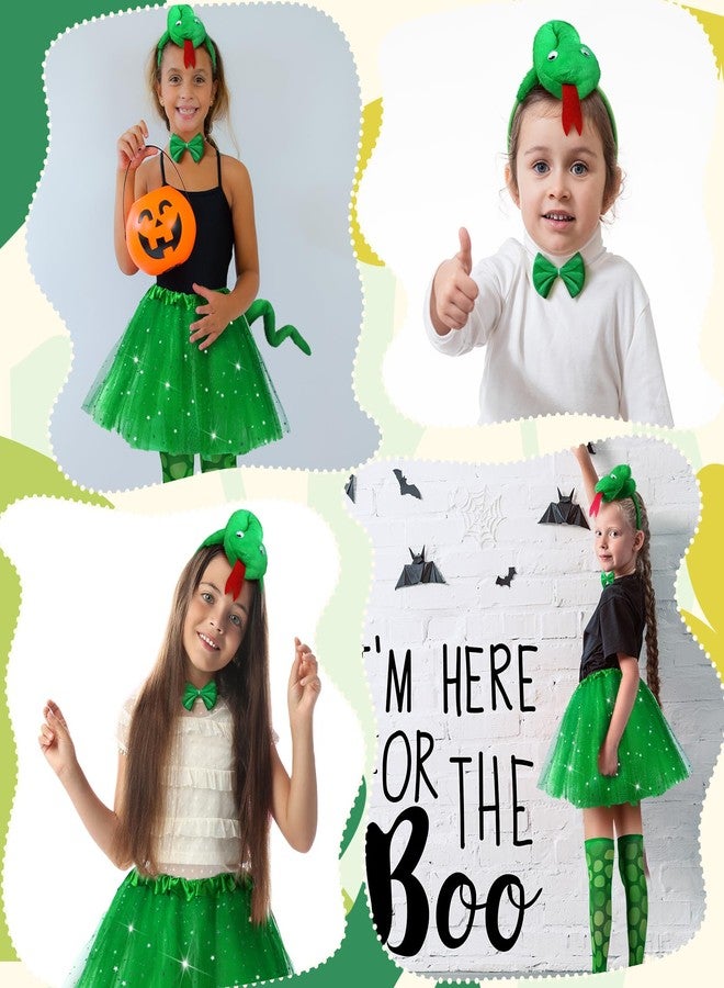 Newcotte 5 Pcs Halloween Costume Set Chicken Crocodile Snake Headband Bowtie Tail Tutu and Socks Accessories(Snake,Kid) - Image 5