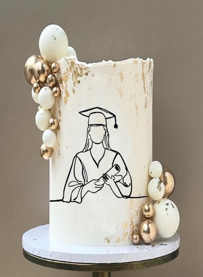 QFSH Black Minimalist Line Art Acrylic Graduation Cake Side Decoration Cake Topper for Graduation Parties and Celebrations (Female) - Image 1