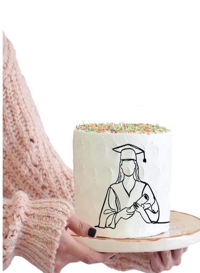QFSH Black Minimalist Line Art Acrylic Graduation Cake Side Decoration Cake Topper for Graduation Parties and Celebrations (Female) - Image 3