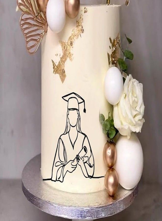 QFSH Black Minimalist Line Art Acrylic Graduation Cake Side Decoration Cake Topper for Graduation Parties and Celebrations (Female) - Image 4