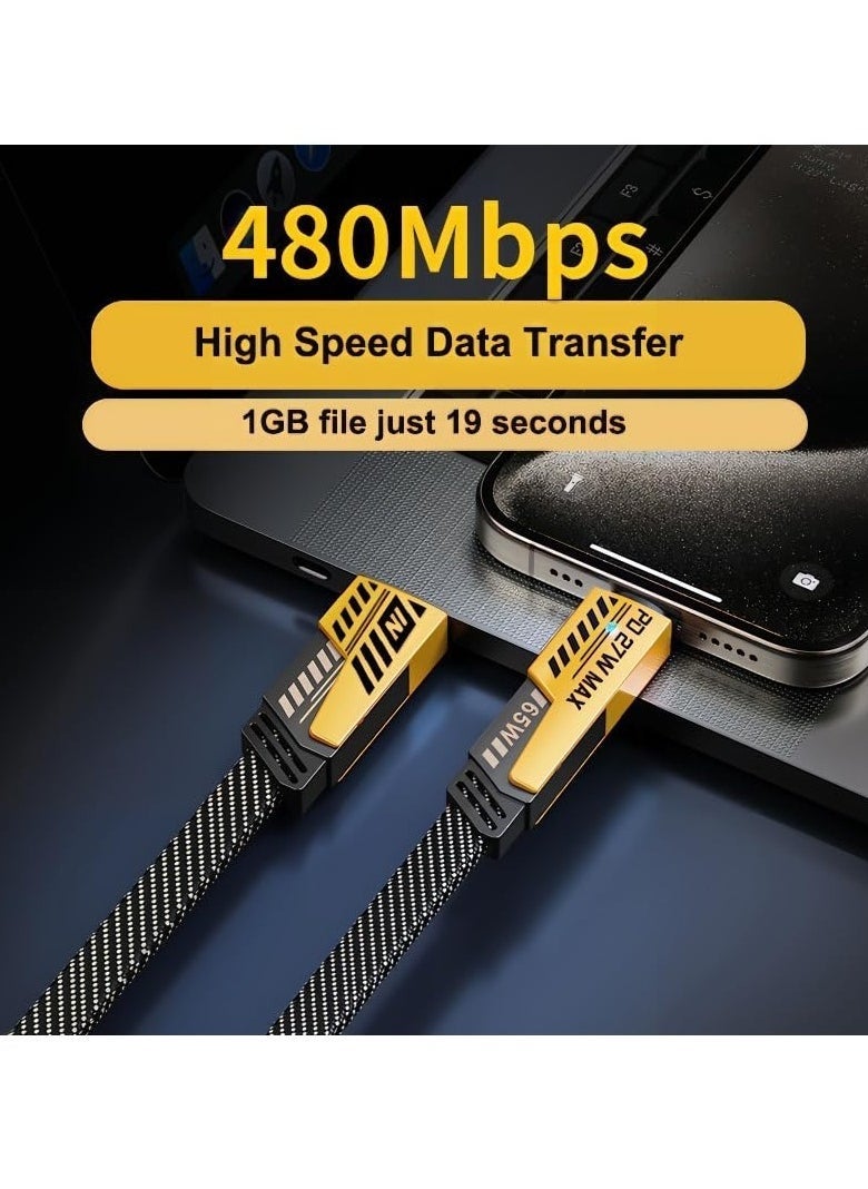 65W 4-in-1 Fast Charging Cable - Versatile Flat Braided USB C, USB A, and Lightning Combo
