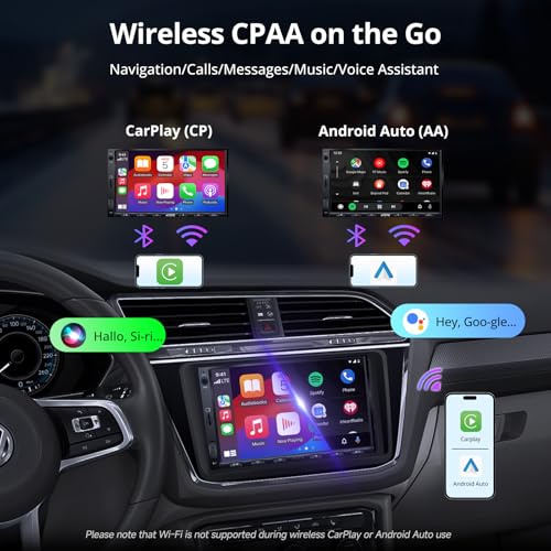 ATOTOZONE A5L 7" Double Din Car Stereo Compatible with VW Volkswagen Jetta/Tiguan/Golf/Passat, Wireless CarPlay & Android Auto, Mirror Link, Wi-Fi/BT Tethering, 24 Band EQ DSP, Bluetooth, 2G+32G, FM/AUX/TF - Image 3