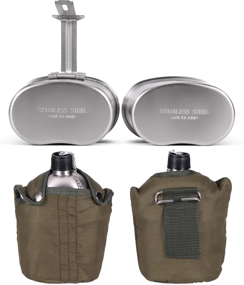 Goetland قنينة ماء عسكرية من الفولاذ المقاوم للصدأ WWII US Army مع مجموعة قنينة 1QT وكوب 0.5QT وحقيبة نايلون G.I. - Image 4