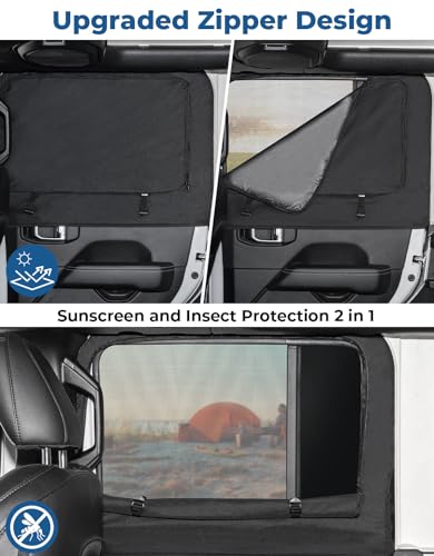 JOYTUTUS Rear Wrangler Side Window Sun Shade Camping Window Insect Screen Compatible with 20072026 Wrangler JK JL 4 Doors Gladiator JT Car Window Covers for Privacy Blackout 2 Pcs - Image 3