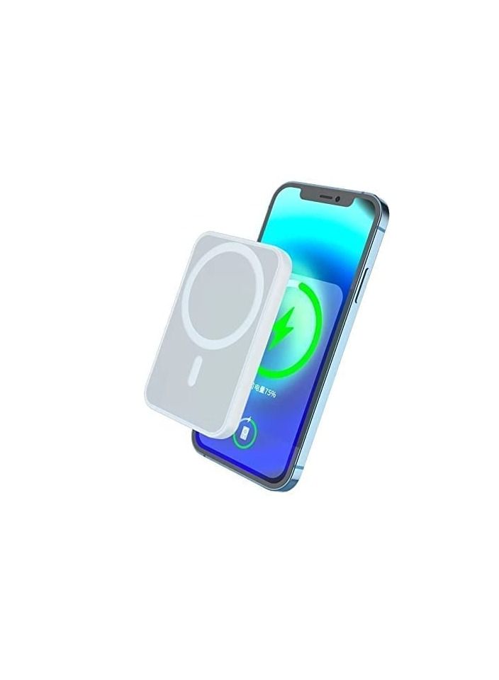 Raxoom Wireless Portable Power Bank 5000mAh Wireless Charging Battery Pack Compatible For iPhone 12 12 Mini 12 Pro 12 Pro Max 13 mini 13 13pro Power Bank Wireless Battery White - Image 1