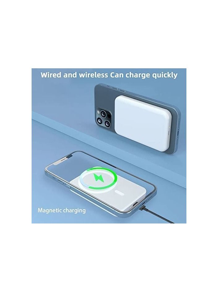 Raxoom Wireless Portable Power Bank 5000mAh Wireless Charging Battery Pack Compatible For iPhone 12 12 Mini 12 Pro 12 Pro Max 13 mini 13 13pro Power Bank Wireless Battery White - Image 4