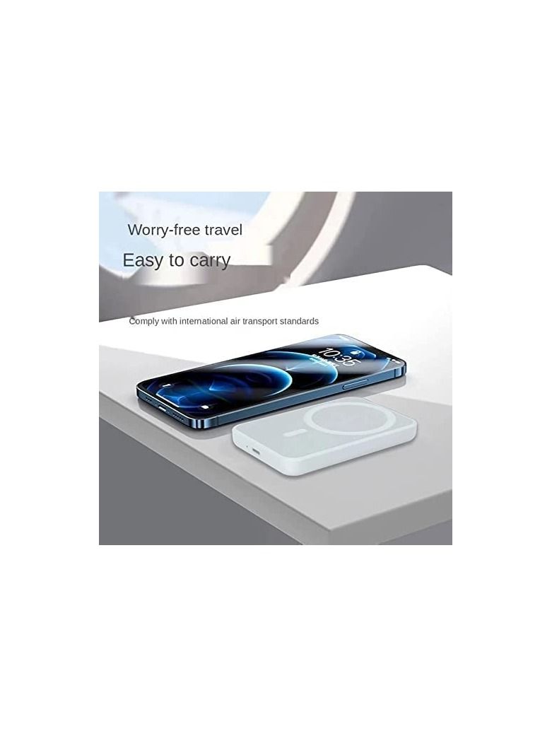 Raxoom Wireless Portable Power Bank 5000mAh Wireless Charging Battery Pack Compatible For iPhone 12 12 Mini 12 Pro 12 Pro Max 13 mini 13 13pro Power Bank Wireless Battery White - Image 2