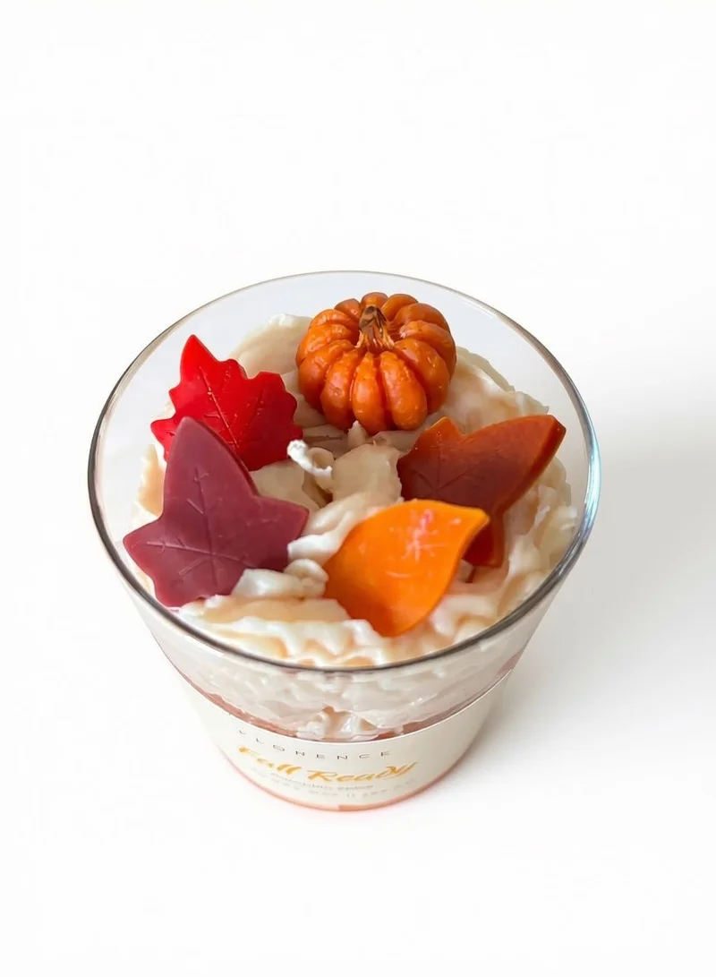 Florence Fall Ready Pumpkin Spice Candle, Handmade Soy Wax Candle with Realistic Pumpkin and Fall Leaves, Scented Candle for Cozy Home Decor and Gifting (280gm, Orange)