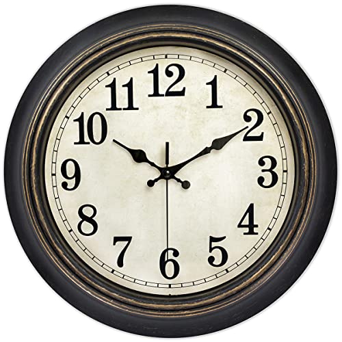 45MinST 14 Inches Retro Wall Clock, Silent Non Ticking Battery Operated Movement, Home/Wall Decor, Easy to Read, Decorate Bedroom/Living Room/Office with Arabic/Roman(Arabic) - Image 1