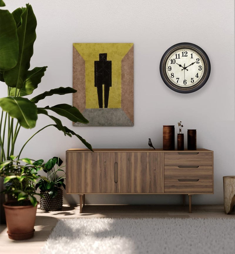 45MinST 14 Inches Retro Wall Clock, Silent Non Ticking Battery Operated Movement, Home/Wall Decor, Easy to Read, Decorate Bedroom/Living Room/Office with Arabic/Roman(Arabic) - Image 4