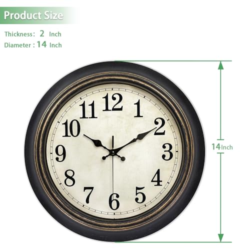 45MinST 14 Inches Retro Wall Clock, Silent Non Ticking Battery Operated Movement, Home/Wall Decor, Easy to Read, Decorate Bedroom/Living Room/Office with Arabic/Roman(Arabic) - Image 3