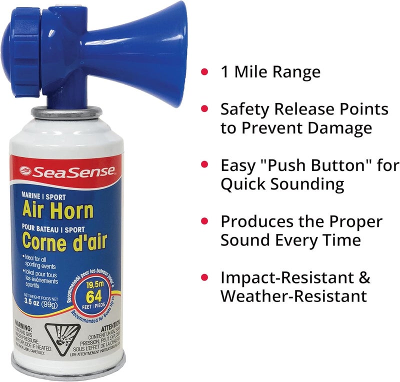 SeaSense Air Horn – Large Size (3.5 oz), 118 dB – Loud 1 Mile Range, Meets EPA & USCG Standards – Great for Boat & Marine Safety, Ideal for Sporting Events Such as Football & Soccer - Image 2
