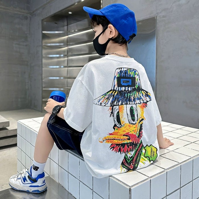 Boys' Short-Sleeved T-Shirt, Summer 2026 New Style, Korean Version, Trendy And Fashionable, Street-Style Boys' Summer Half-Sleeve Trendy T-Shirt - Image 1